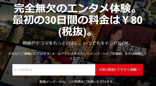 30日間無料体験の申込画面のキャプチャー