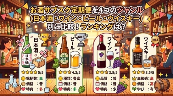 お酒サブスク4つのジャンル別おすすめ人気ランキングの画像