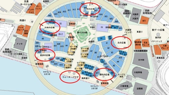 万博会場の主要な6つの広場の地図画像