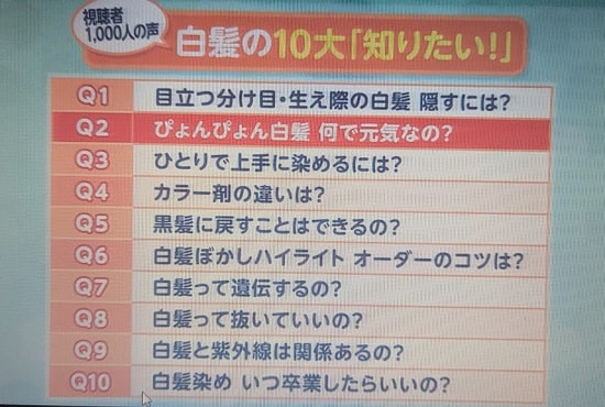 引用:あさイチ【白髪の10大知りたい】