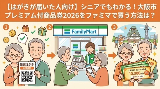 【当選はがきが届いた人向け】シニアでもわかる！大阪市プレミアム付商品券2026をファミマで買う方法の画像