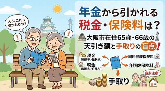 大阪市在住65歳と66歳の年金から引かれる税金＆保険料を紹介