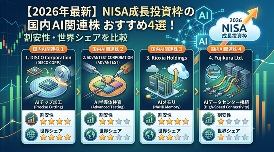 【2026年最新】NISA成長投資枠の国内AI関連株おすすめ4選！割安性・世界シェアを比較