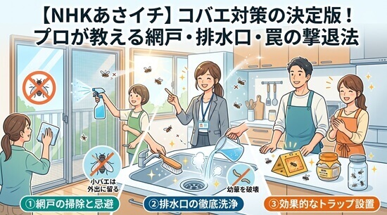 【NHKあさイチ】コバエ対策決定版!プロが教える網戸・排水口・酢トラップの作り方完全版