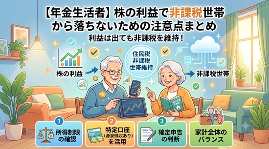 【年金生活者】株の利益で非課税世帯から落ちないための注意点まとめ