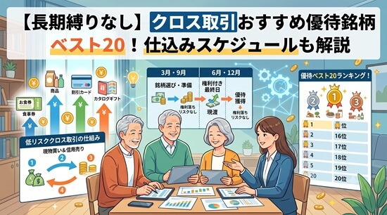 【長期縛りなし】クロス取引おすすめ優待銘柄ベスト20!仕込みスケジュールも解説