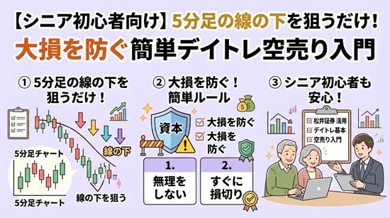 【シニア初心者向け】5分足の線の下を狙うだけ！大損を防ぐ簡単デイトレ空売り入門