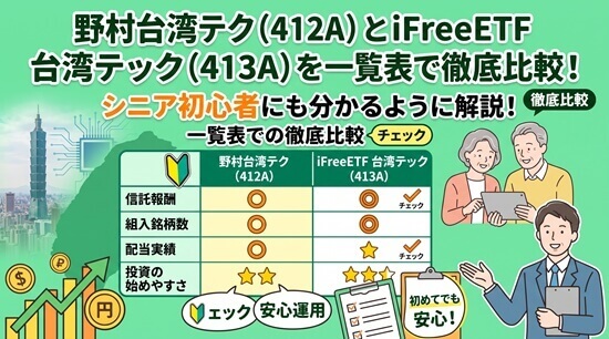 野村台湾テク（412A）とiFreeETF 台湾テック（413A）を一覧表で徹底比較！シニア初心者にも分かるように解説